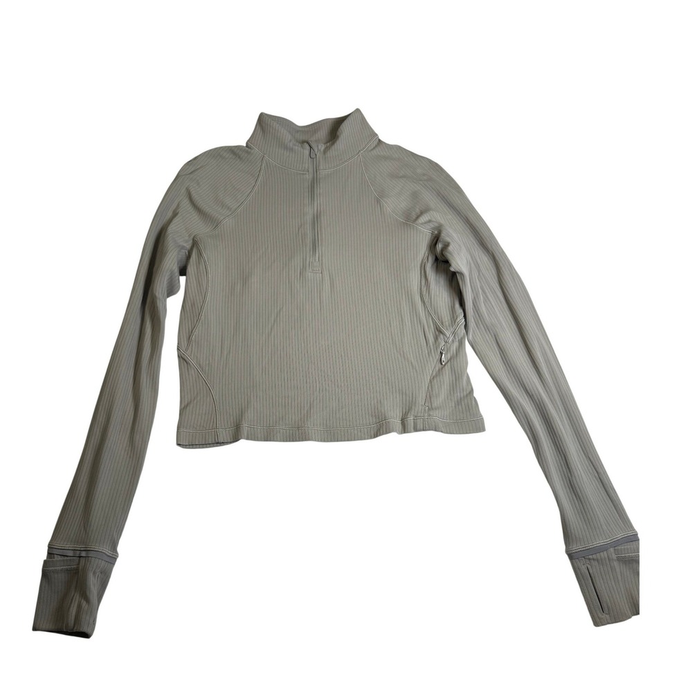 Lululemon Half Zip Pullover Women 8 Tan Taupe  Ribbed Cropped Long Sleeve